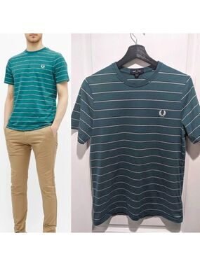 Fred Perry | Fine striped tee in light petrol green